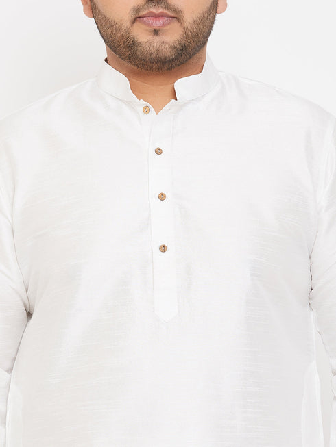 Vastramay Men's Plus Size White Silk Blend Kurta Pyjama Set